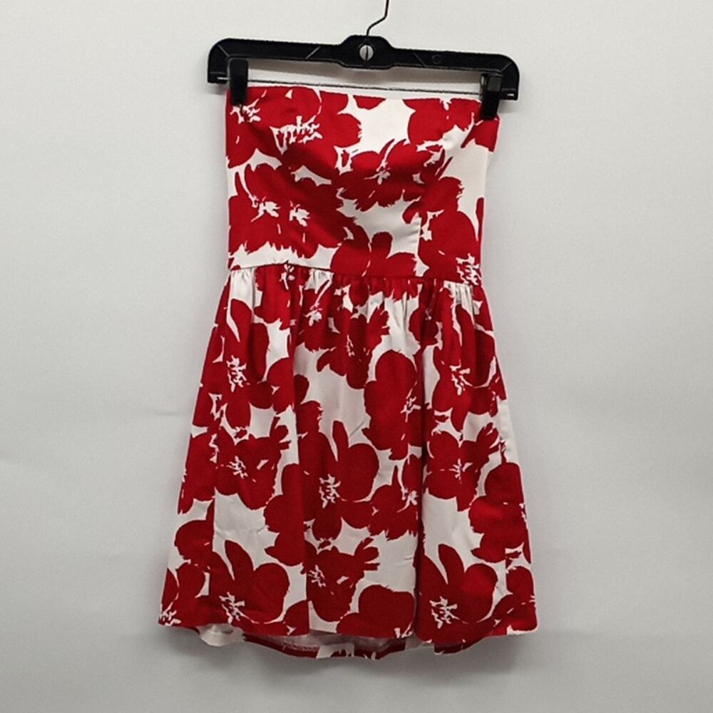 love,,,ady  Women & Junior Red & White Floral Strapless Dress Size Small